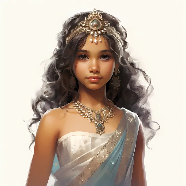 Young Girl in Traditional Attire with Jewelry