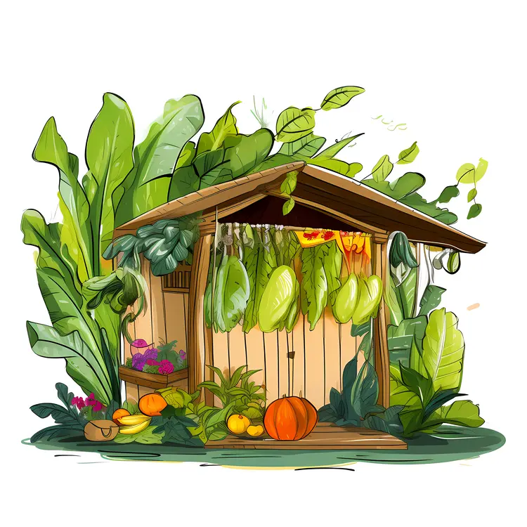 Garden Shed with Vegetables and Greenery