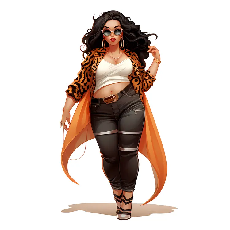Trendy Plus-Size Woman in Leopard Print Coat