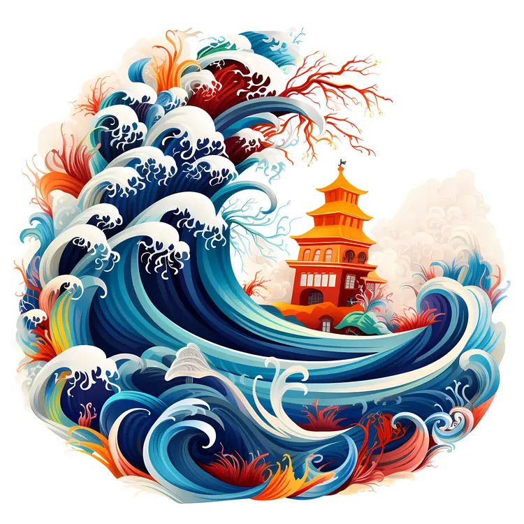 Wave and pagoda
