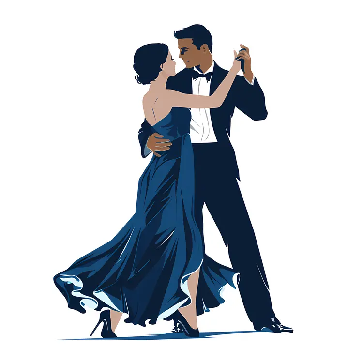 Elegant Dancing Couple in Blue Attire