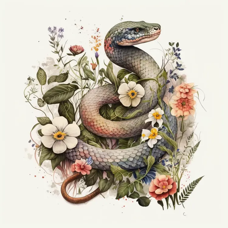 Beautiful Snake Among Flowers