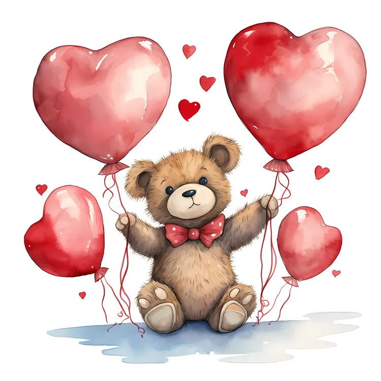 Cute Teddy Bear with Heart Balloons for Valentine's Day