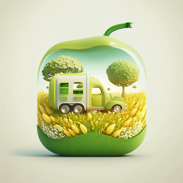 Green Truck in a Countryside Landscape