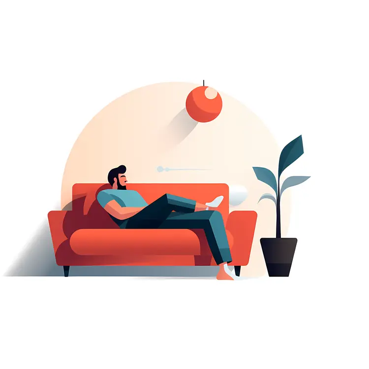 Man Relaxing on a Red Couch in a Modern Living Room