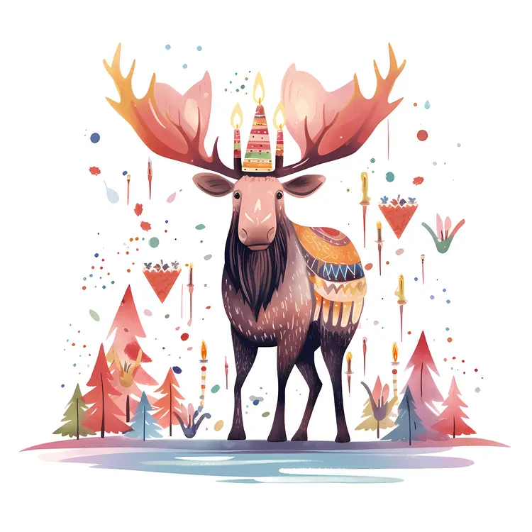 Majestic Moose with Candles Illustration