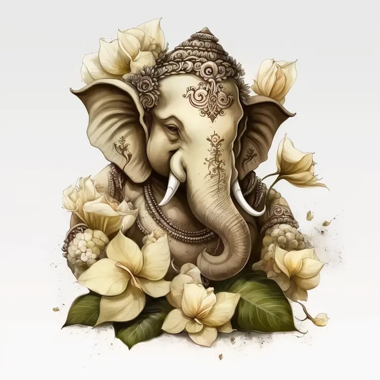 Ornate Elephant with Flowers Illustration