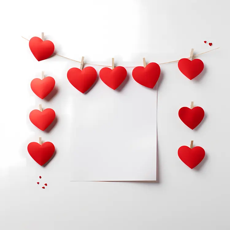 Red Hearts on String with Blank Paper