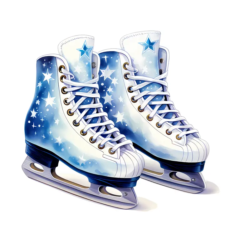 Blue and White Ice Skates with Star Design