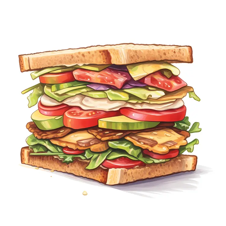 Delicious Layered Sandwich with Fresh Ingredients