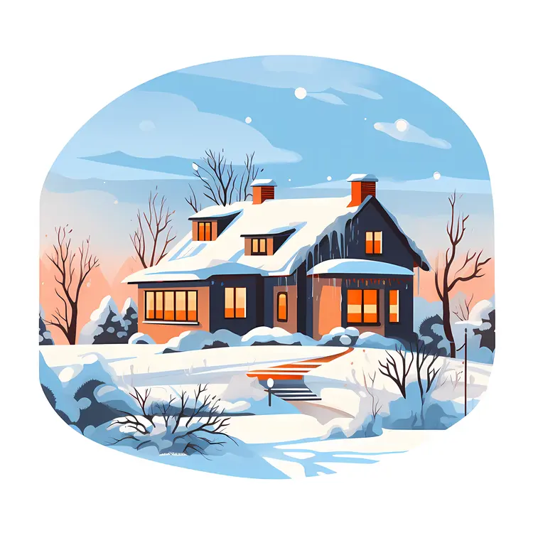 Winter House with Snowy Landscape