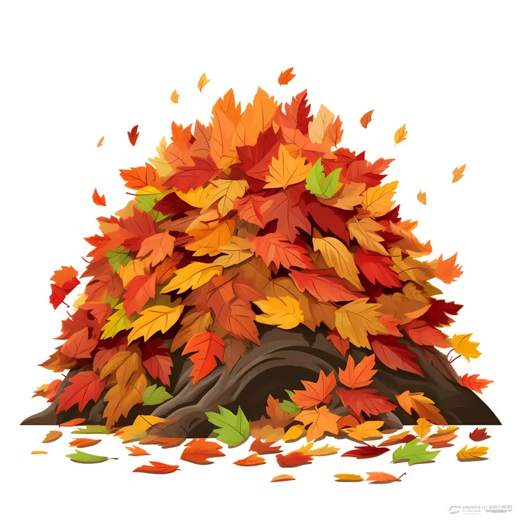 Pile of Autumn Leaves with Bare Trees