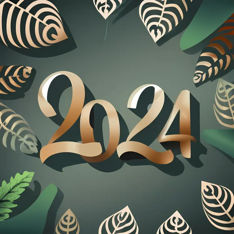 2024 Golden Numbers with Decorative Leaves