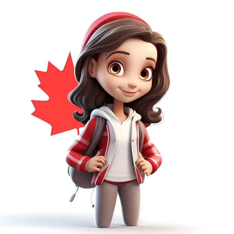 Happy Canadian Girl with Maple Leaf