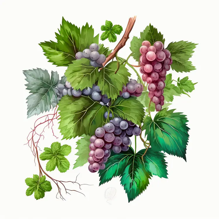 Beautiful Grapes and Vine Leaves Illustration