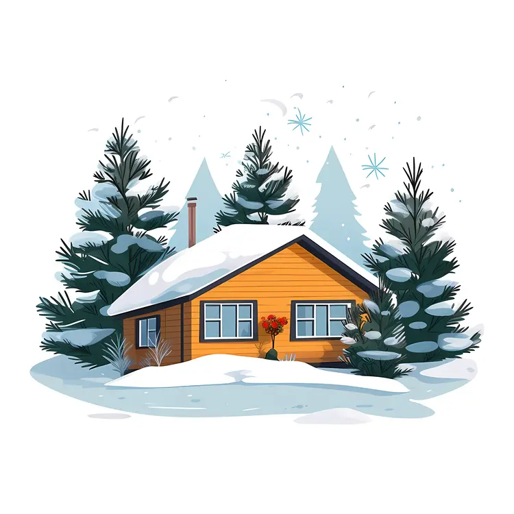 Cozy Orange House in Snowy Landscape