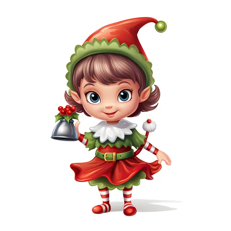 Adorable Elf with Bell in Red and Green Outfit
