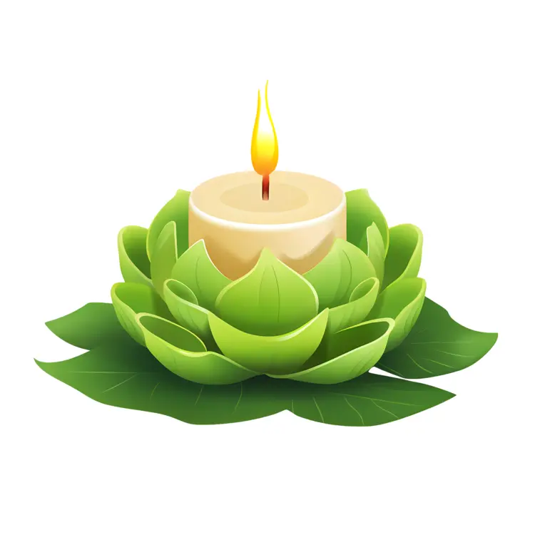 Green Candle with Lotus Leaves