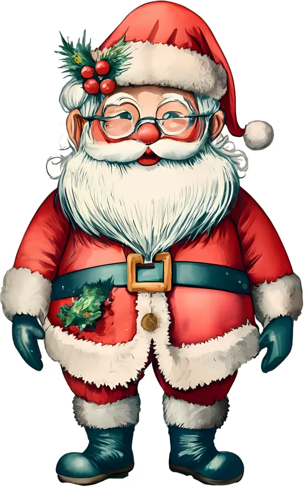 Santa Claus with Holly and Glasses
