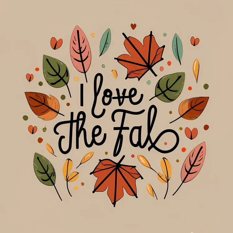 I Love the Fall Typography with Autumn Leaves
