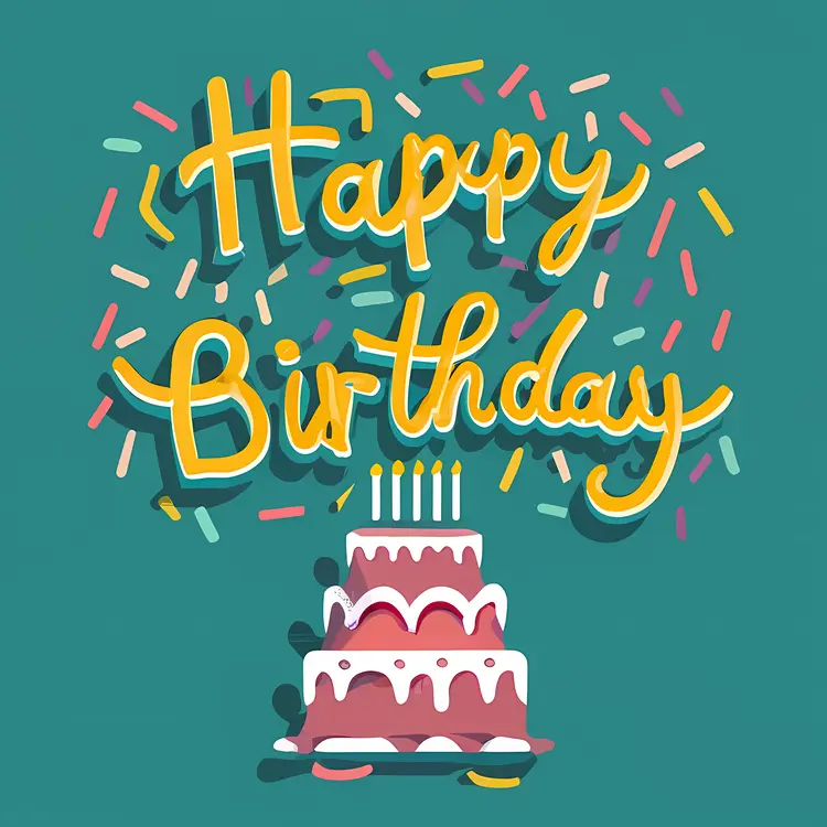 Illustrated Birthday Cake with Candles and Confetti
