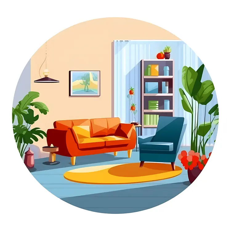 Cozy Living Room with Sofa and Plants