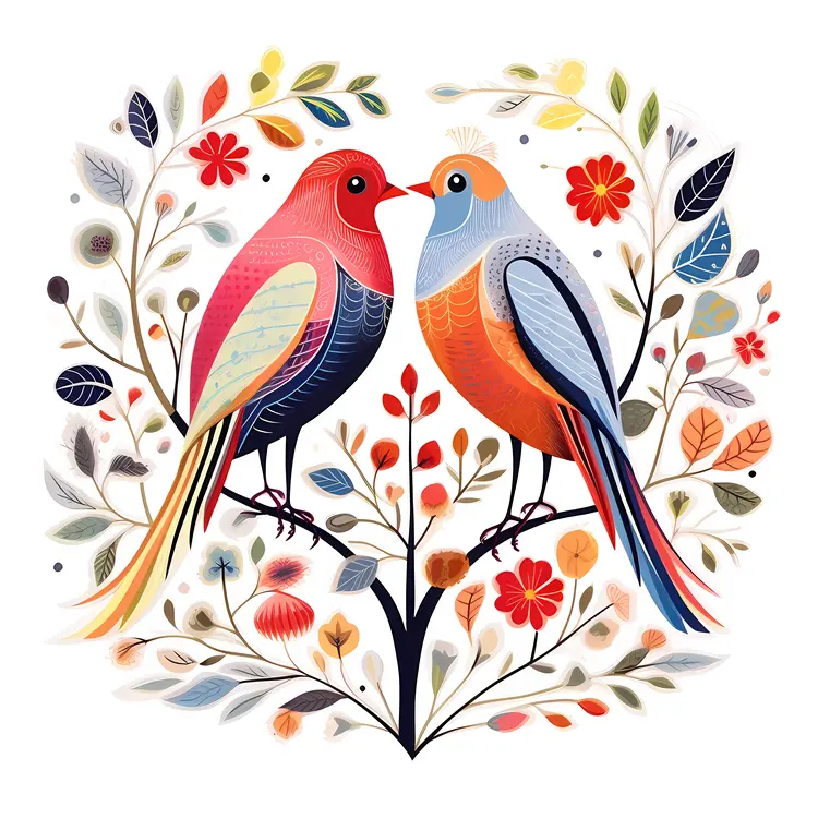 Colorful Love Birds in Nature Illustration