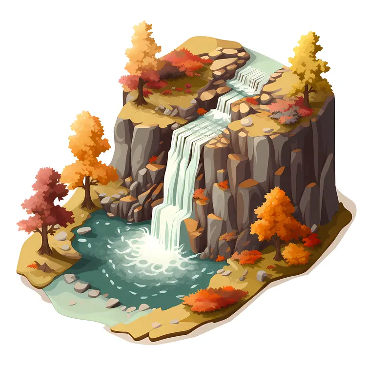 Autumn Waterfall with Rocky Terrain