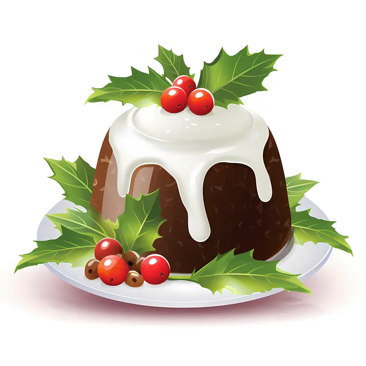 Christmas Pudding with White Icing and Holly