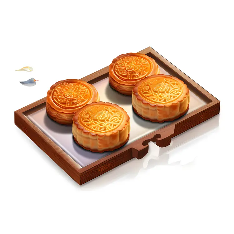 Traditional Mooncakes on a Serving Tray