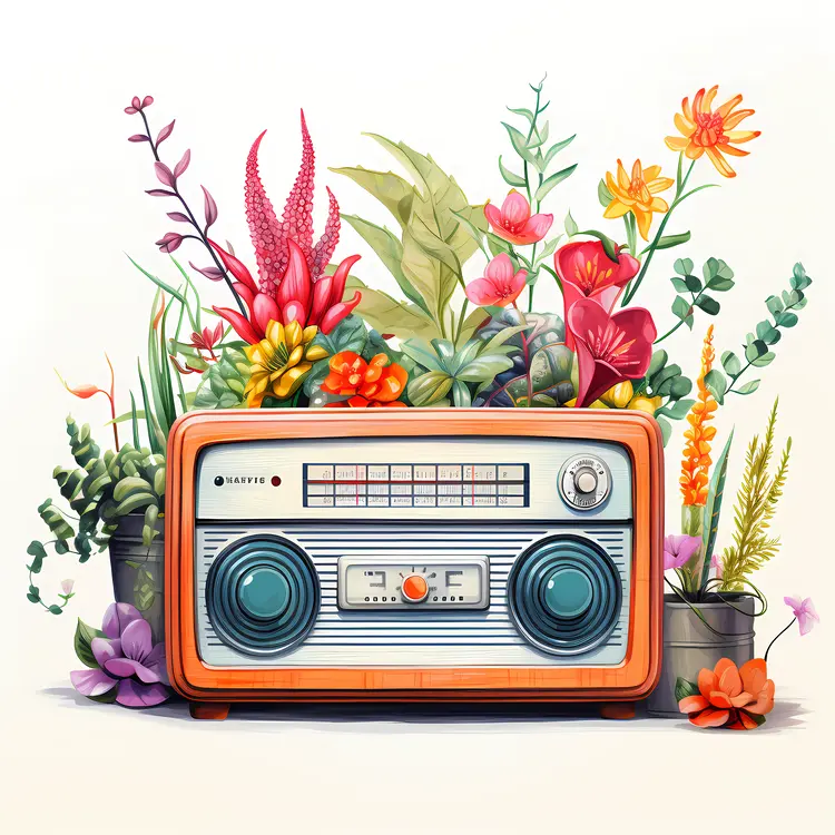 Retro Radio with Colorful Flowers