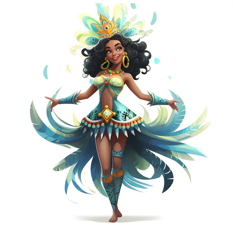 Carnival Dancer in Blue and Green Costume