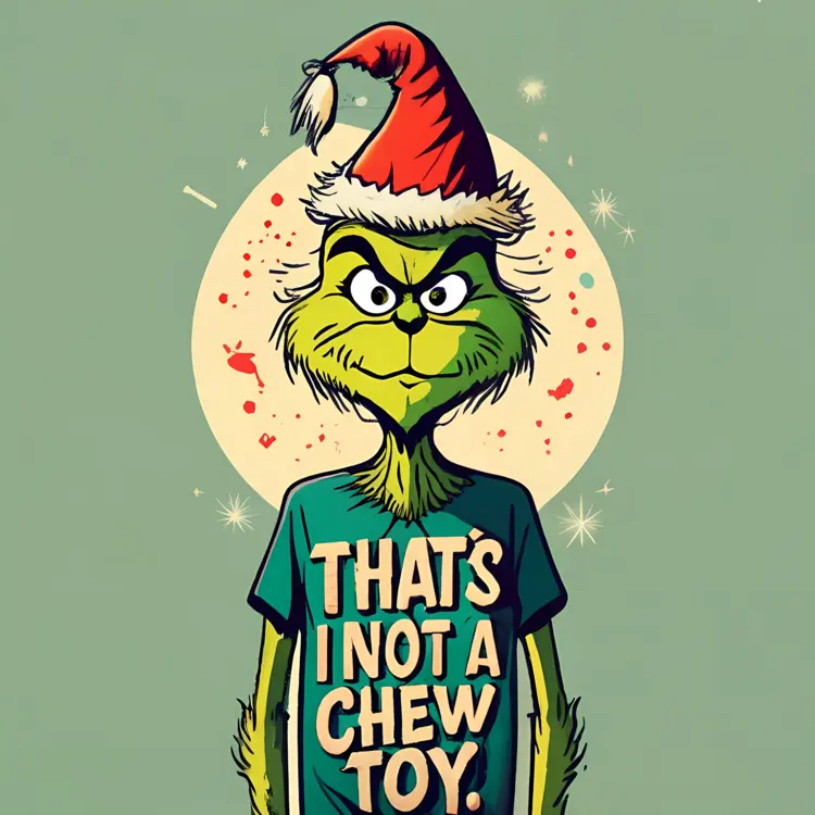 Grinch in Santa Hat with Chew Toy Shirt