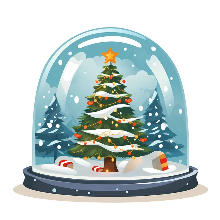Christmas Tree in Snow Globe with Candy Canes and Snow