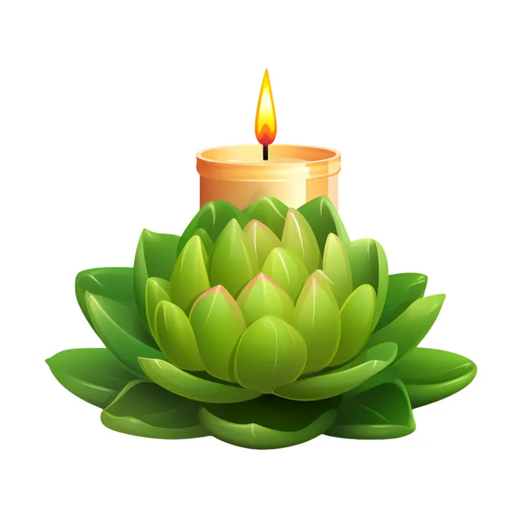 Green Lotus Candle with Orange Flame