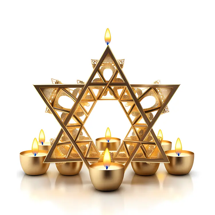 Golden Star of David with Golden Candles for Hanukkah