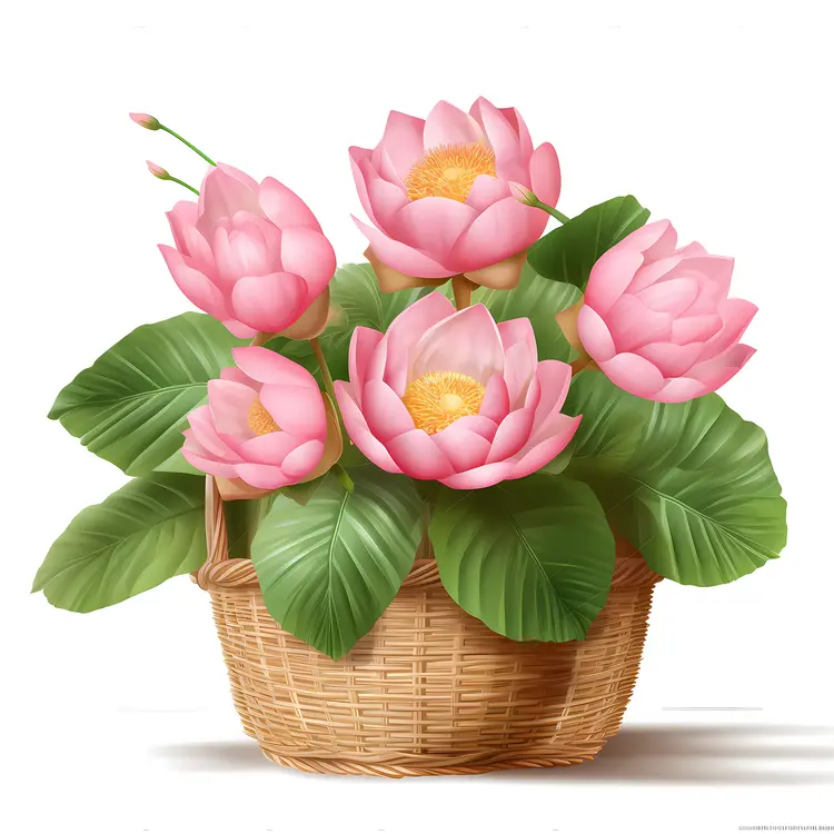 Beautiful Lotus Flowers in a Woven Basket