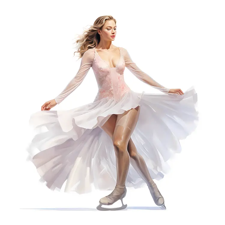 Elegant Woman in White Skating Dress