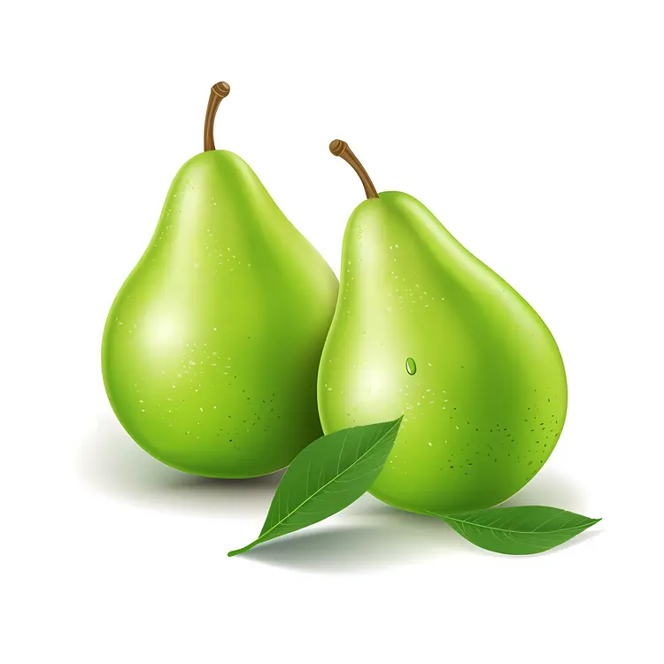Fresh Green Pears with Leaves