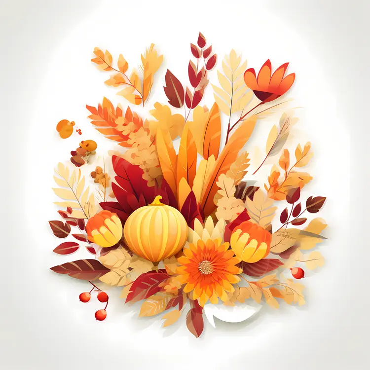 Autumn Harvest Arrangement with Pumpkins and Leaves