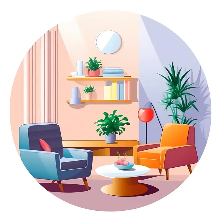 Cozy Living Room with Modern Furniture and Plants