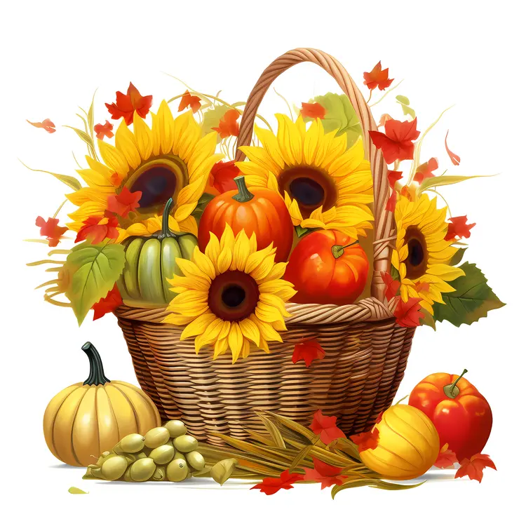 Basket with Sunflowers and Grapes for Thanksgiving