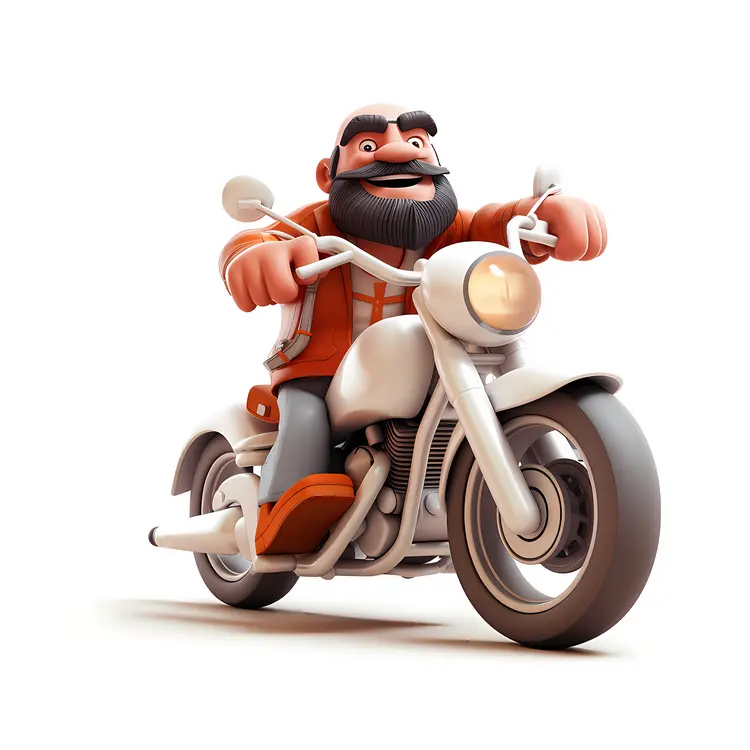 Cartoon man on motorcycle with beard