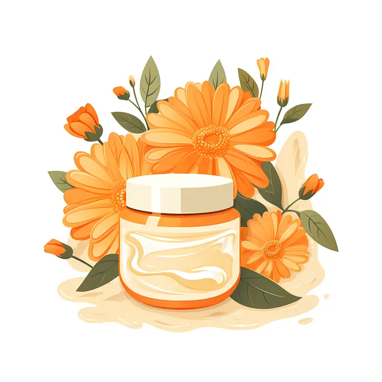Cream Jar with Orange Flowers and Leaves