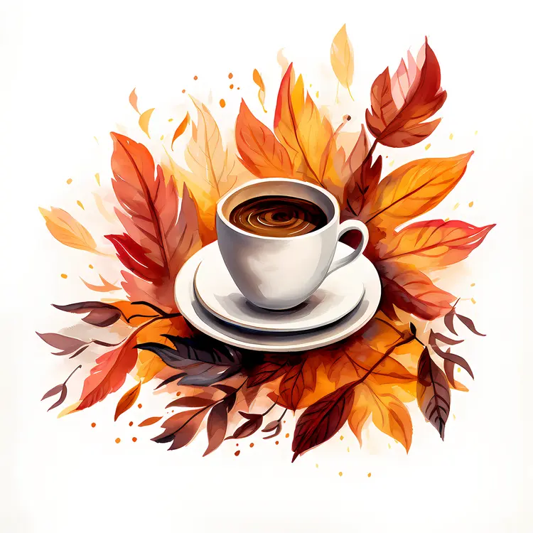 Cup of Coffee with Autumn Leaves