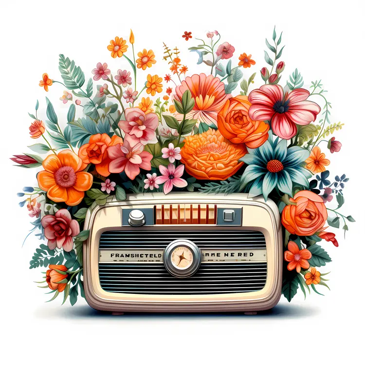 Vintage Radio with Colorful Flowers