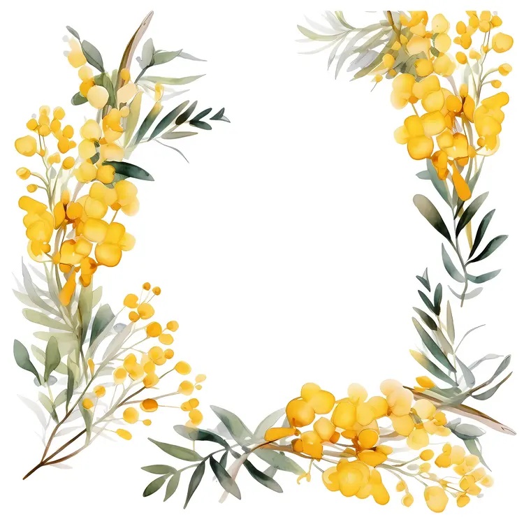 Yellow Flowers and Green Leaves Watercolor Floral Frame