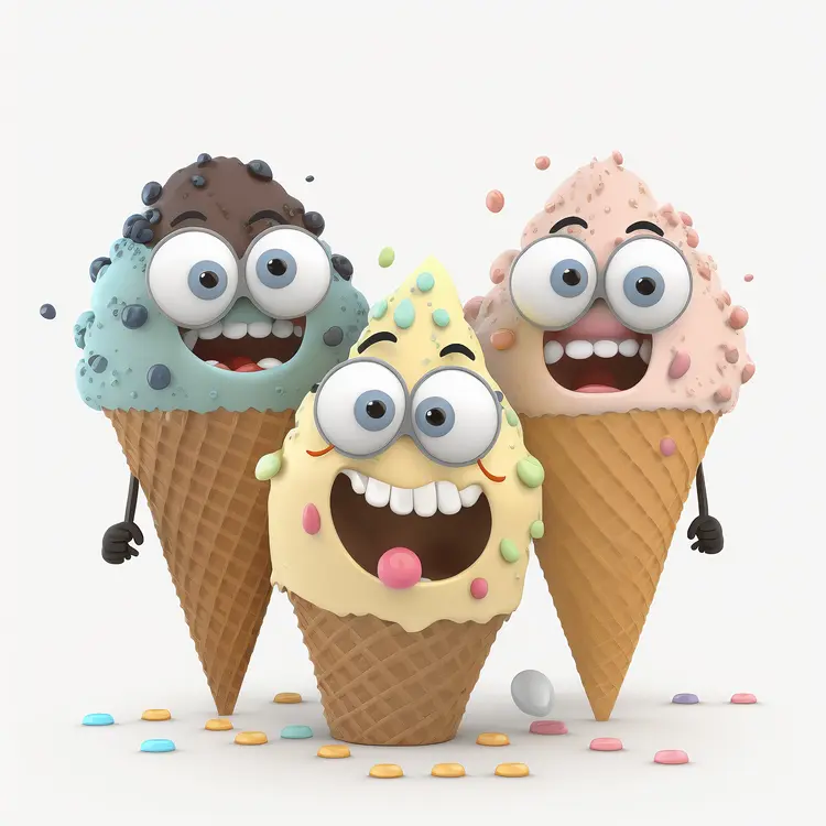 Fun Cartoon Ice Cream Cones with Sprinkles