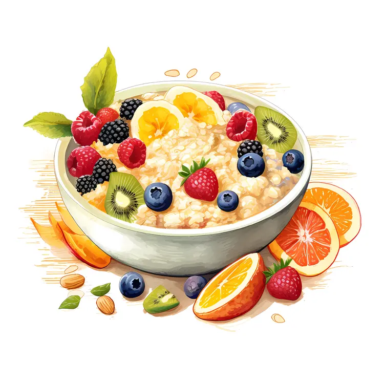 Bowl of Oatmeal with Mixed Fruits