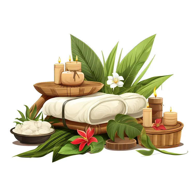 Relaxing Spa Items with Candles and Towels